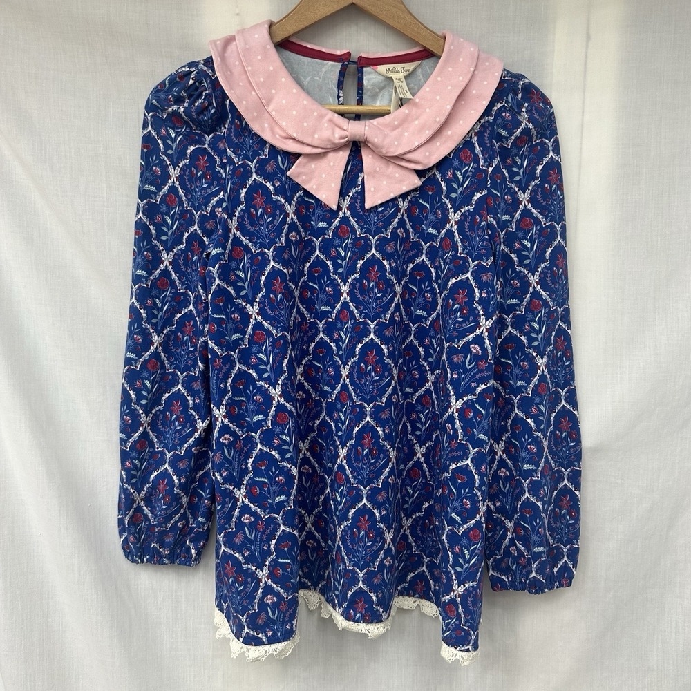 Matilda Jane Heart to Heart Just Believe Mixed Print Bow Top Size 16 NWT